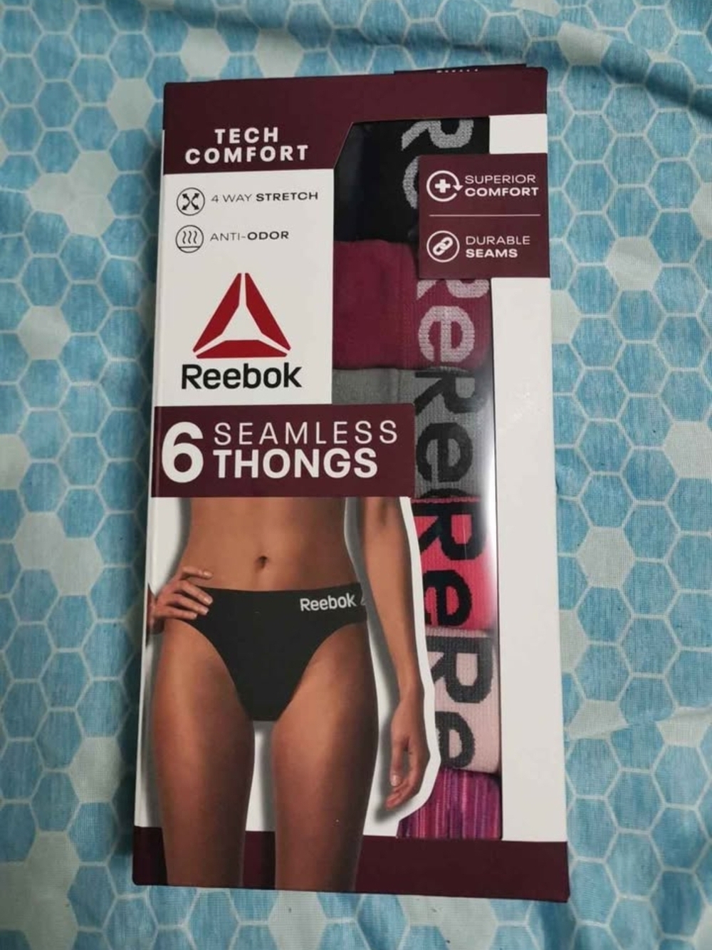 Reebok Seamless Thongs 6-Pack — Black with Pink Accents